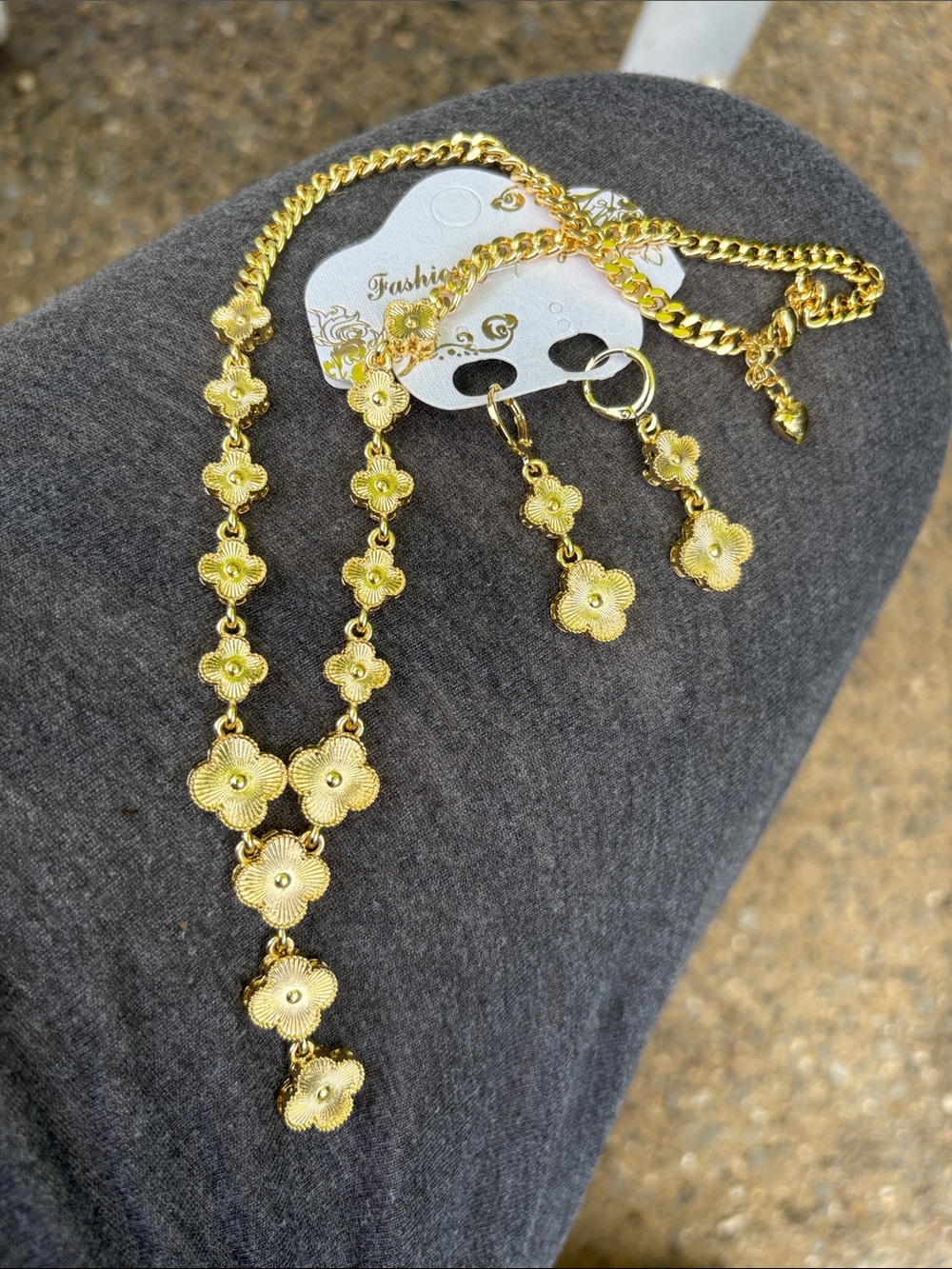 Gold-Tone Floral Drop Necklace & Earring Set